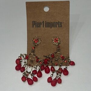 Pier 1 Red and Gold Beaded Earrings